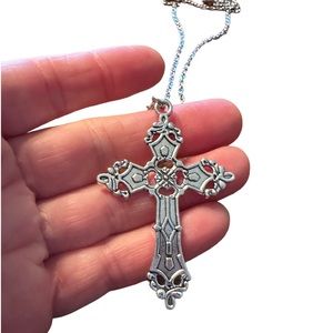 Silver Decorative Cross Pendant Necklace